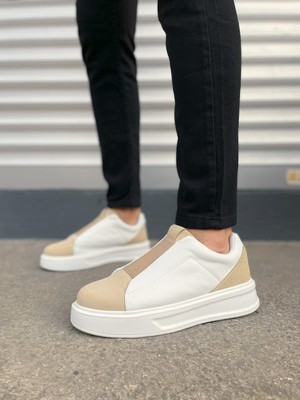 DMR Elegance JY007 Alba Bağcıksız Süet Cilt Erkek Günlük Sneaker Ayakkabı Scbt Bej/beyaz