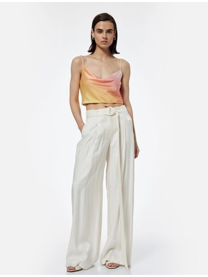 Koton Saten Crop Bluz Askılı Degaje Yaka Renk Geçişli