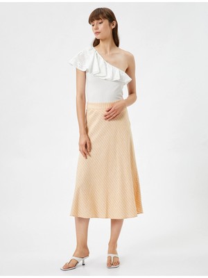 Koton Midi Etek A Kesim Normal Bel Fermuarlı Keten Karışımlı