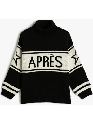 Koton Balıkçı Yaka Kazak Uzun Kollu Fitilli Yazı Baskılı