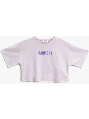 Koton Crop Tişört Baskılı Kısa Kollu Bisiklet Yaka Pamuklu