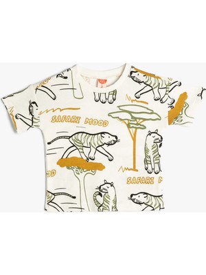 Koton T-Shirt Safari Temalı Kısa Kollu Pamuklu