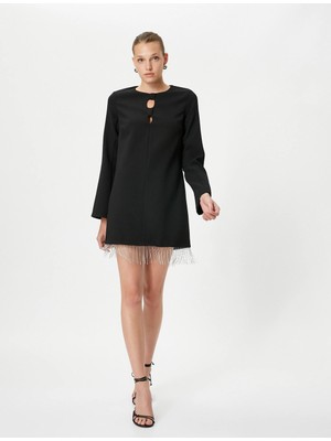 Koton Abiye Elbise Mini Parlak Taşlı Pencere Detaylı İspanyol Kol