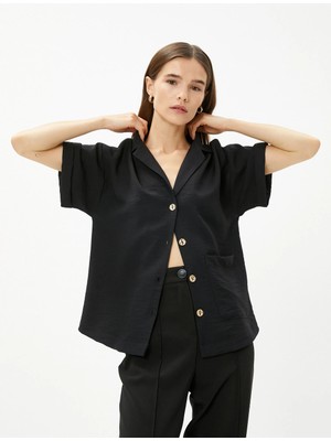 Koton Crop Gömlek Cep Detaylı Kısa Kollu