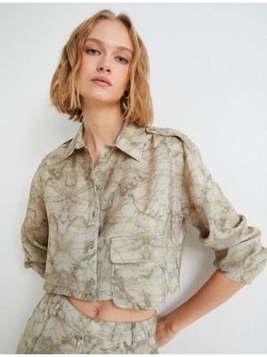 Koton Crop Gömlek Kargo Cepli Uzun Kollu Viskon