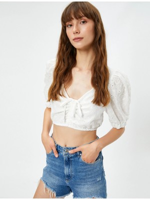 Koton Fisto Büstiyer V Yaka Balon Kollu Çapraz Bağlamalı Bridal