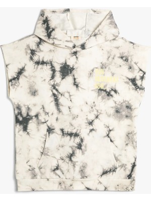 Koton Kapşonlu Atlet Gri Renkli Batik Desenli Pamuklu Kanguru Cepli Erkek Çocuk İçin