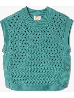 Koton Kısa Örgü Süveter Yuvarlak Yaka Düğme Detaylı