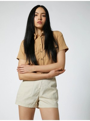 Koton Crop Safari Gömlek Cepli Modal Karışımlı