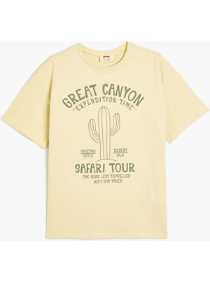 Koton Tişört Kaktüs Baskılı Kısa Kollu Bisiklet Yaka Pamuklu