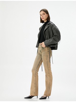 Koton Eskitilmiş Hafif Ispanyol Paça Kot Pantolon Dar Kesim Standart Bel Pamuklu Cepli - Victoria Slim Jeans