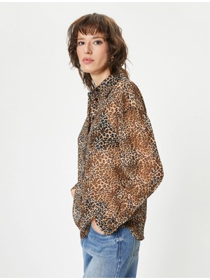 Koton Leopar Desenli Gömlek Uzun Kollu Düğmeli