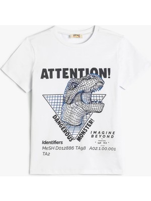 Koton Dinozorlu Tişört Kısa Kollu Bisiklet Yaka Pamuklu