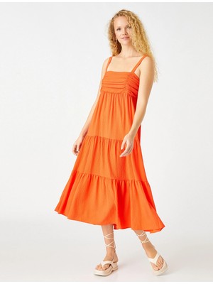 Koton Askılı Midi Boy Elbise Drape Detaylı