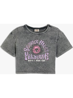 Koton Tişört Kısa Kollu Bisiklet Yaka Grafiti Baskılı Pamuklu