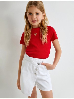 Koton T-Shirt Kısa Kollu Bisiklet Yaka Kalp Pencere Detaylı Kaşkorse