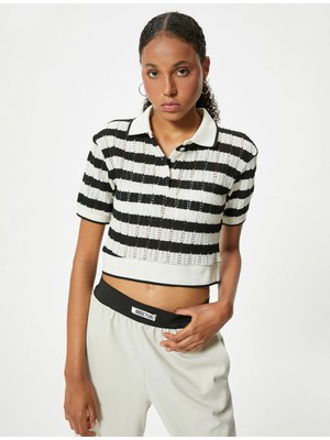 Koton Kroşe Polo Yaka Tişört Crop Kısa Kollu Düğme Detaylı