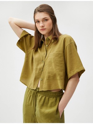 Koton Oversize Crop Gömlek Cepli Kısa Kollu Modal Karışımlı