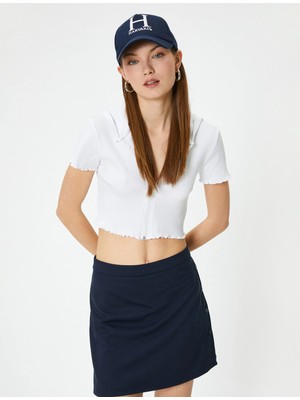Koton Fermuarlı Crop Tişört Uzun Kollu Slim Fit