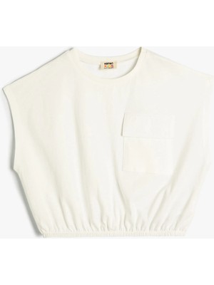 Koton Crop Tişört Cep Detaylı Beli Lastikli Kolsuz Pamuklu