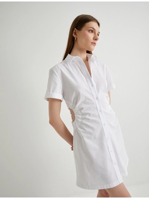 Koton Mini Gömlek Elbise Pencere Detaylı Düğmeli Kısa Kollu Pamuklu - Koton - 4SAK80203UW - Beyaz - 34
