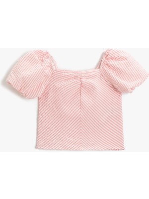 Koton Crop Bluz Kısa Balon Kollu Kare Yaka Astarlı