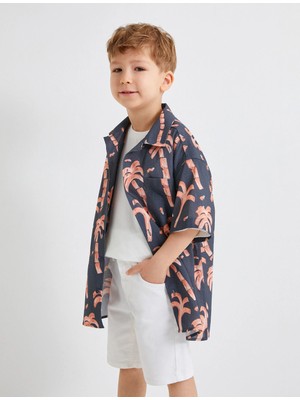 Koton Kısa Kollu Gömlek Palmiye Baskılı Pamuklu