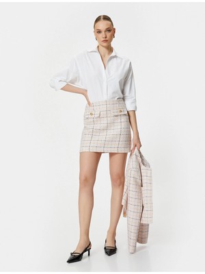 Koton Tüvit Mini Etek Gold Düğmeli Yüksek Bel