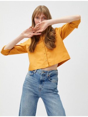 Koton Crop Gömlek Pamuklu Cepli Uzun Kollu