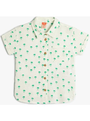 Koton Kısa Kollu Gömlek Palmiye Baskılı Pamuklu