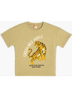 Koton Tişört Aslan Baskılı Kısa Kollu Bisiklet Yaka Pamuklu