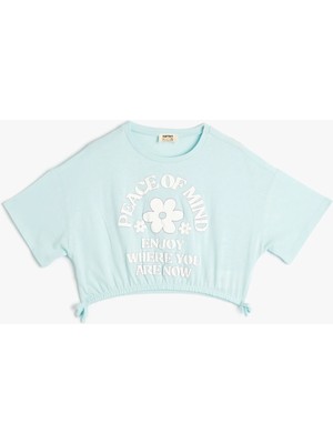 Koton Crop Tişört Kısa Kollu Bisiklet Yaka Slogan Baskılı Pamuklu