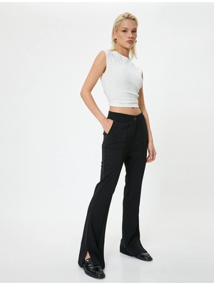 Koton Ispanyol Paça Pantolon Nervürlü Paçaları Yırtmaç Detaylı