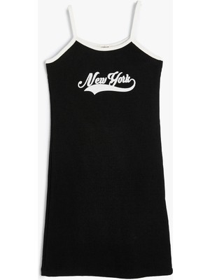 Koton Mini Elbise Ince Askılı New York Baskı Detaylı