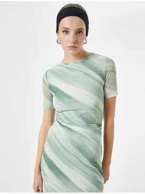 Koton Midi Bodycon Elbise Kısa Kollu Bisiklet Yaka Yırtmaçlı