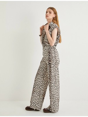 Koton Leopar Pantolon Geniş Paça Yüksek Bel Pamuklu