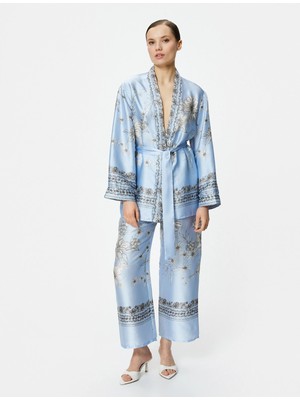 Koton Bol Paça Pantolon Çiçekli Saten Beli Lastikli