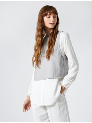 Koton Uzun Kollu Gömlek Çift Parça Görünümlü Bisiklet Yaka Viskon