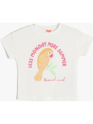 Koton Kız Çocuk Pamuklu Kısa Kollu Tişört Papağan Baskılı Şık ve Rahat Tasarım