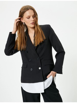 Koton Blazer Ceket Kruvaze Düğmeli Cepli Gömlek Parça Görünümlü