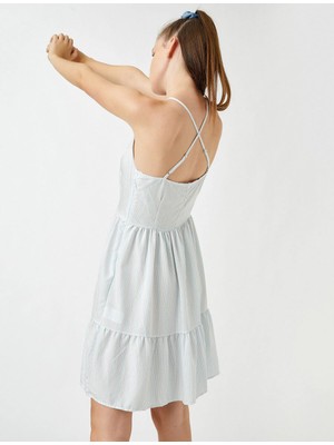 Koton Sırt Detaylı Elbise Çizgili Volanlı