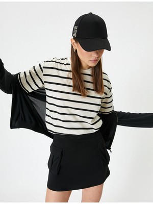 Koton 4SAL10824IK Koton Kadın T-Shirt Siyah Çizgili