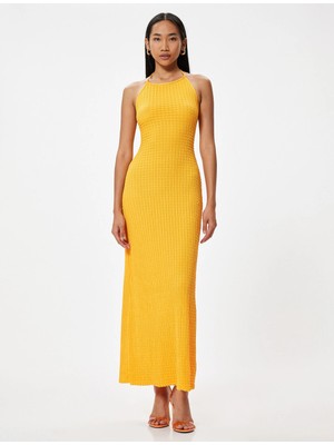 Koton Uzun Halter Yaka Kalem Elbise Dokulu Sırt Detaylı