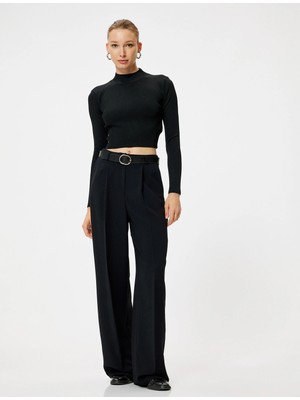 Koton Basic Dik Yaka Kısa Triko Kazak Uzun Kollu Fitilli