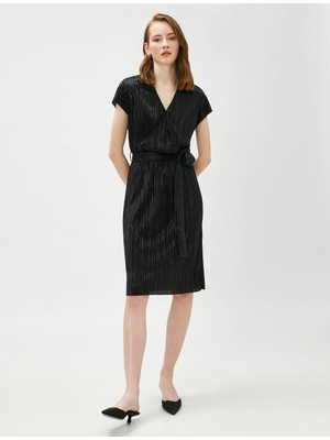 Pırıltılı Midi Elbise Anvelop Kemerli