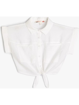 Koton Crop Gömlek Önden Bağlama Detaylı Kısa Kollu Cepli Modal Kumaş