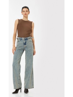 Koton Standart Bel Kot Pantolon Geniş Paça Düğmeli Cepli Pamuklu - Wide Leg Jeans