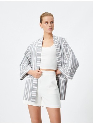 Koton Keten Karışımlı Kimono Cep Detaylı Yarım Kollu