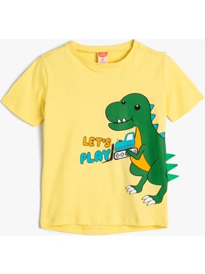 Koton Erkek Bebek Dinozor Baskılı Tişört Uzun Kollu Bisiklet Yaka Aplike Detaylı