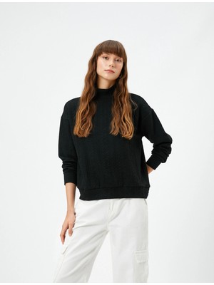 Koton Koton Dik Yaka Sweatshirt Dokulu Uzun Kollu